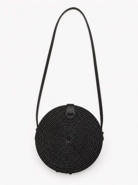 Black Round Woven Crossbody Boho Bag